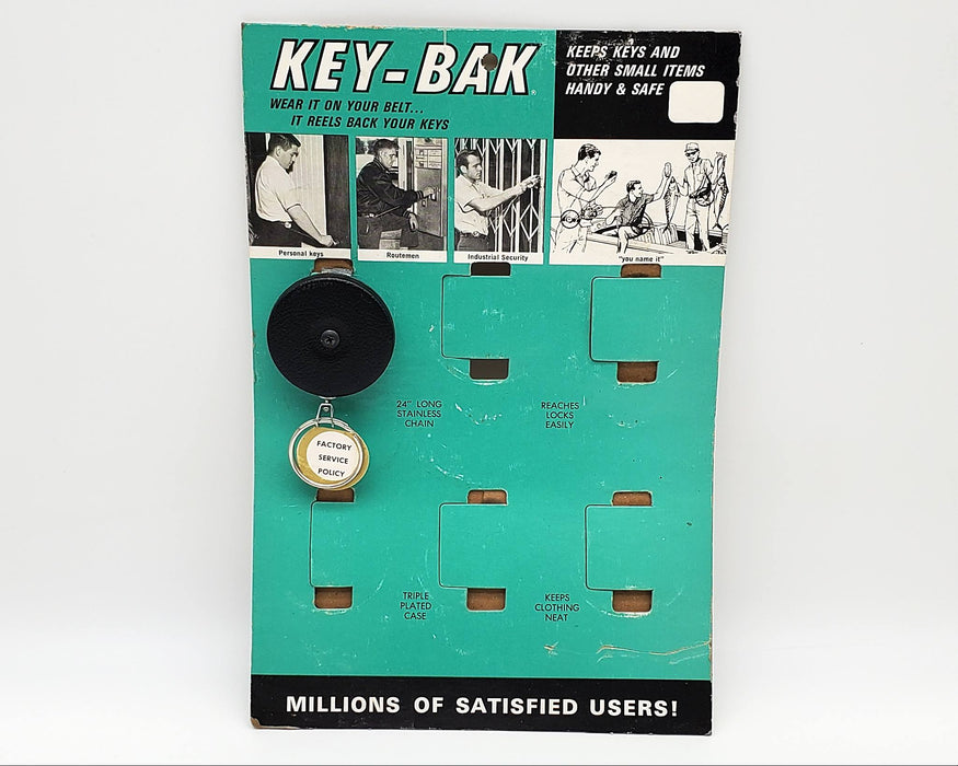 1960s Key-Bak Retractable Key Chain West Coast Chain & Store Stand Display 11.5"