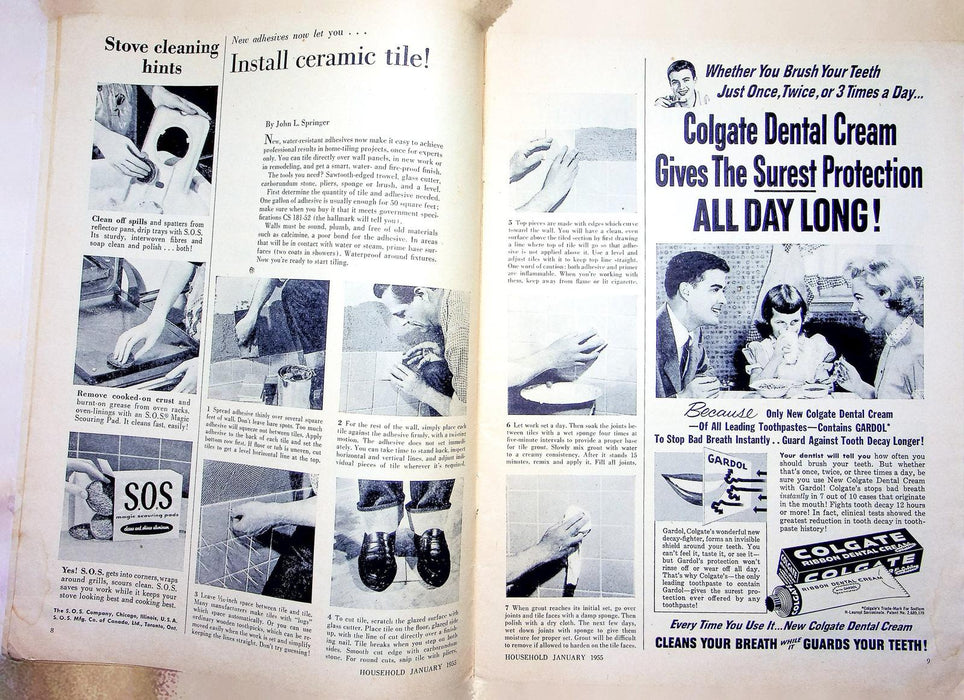 Household Magazine January 1955 Colgate Dental Cream Crisco Frying Fat Ads