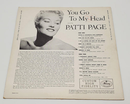 Patti Page You Go To My Head 33 RPM LP Record Mercury 1956 MG-20098 2