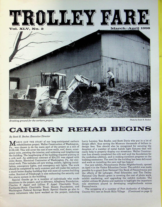 Trolley Fare Magazine April 1998 Carbarn Rehab Begins Waller Construction Co