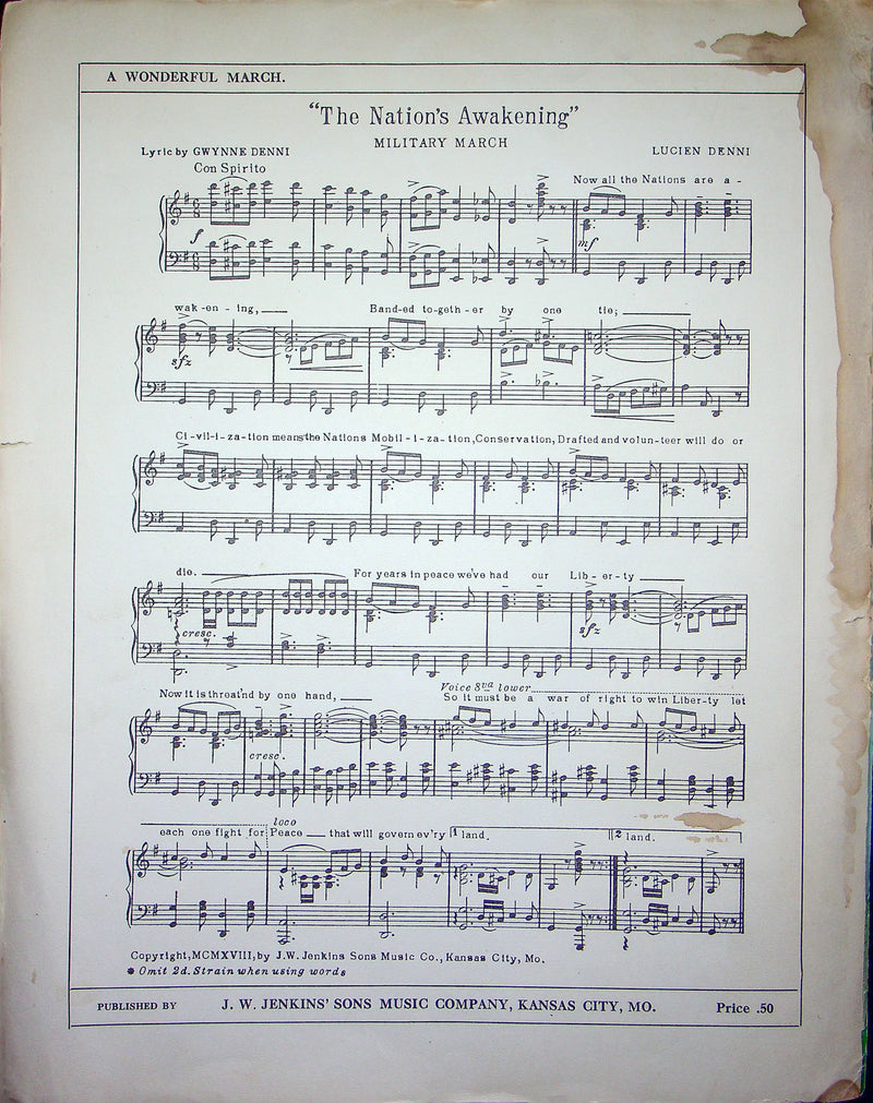 Sheet Music Love Blossom Gwynne Lucien Denni 1919 J W Jenkins Sons Piano Song 2 3