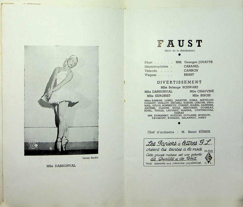 French Program Faust 1937 Academie Nationale De Musique Symone Binois Chauvire