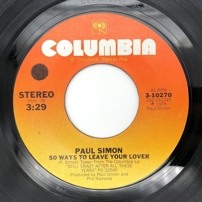 Paul Simon 50 Ways to Leave Your Lover Record 45 Single 3-10270 Columbia 1975 1