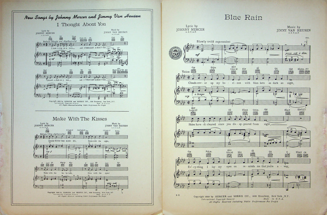 Blue Rain Sheet Music Song Jimmy Van Heusen Johnny Mercer Piano Vocal 1939 3