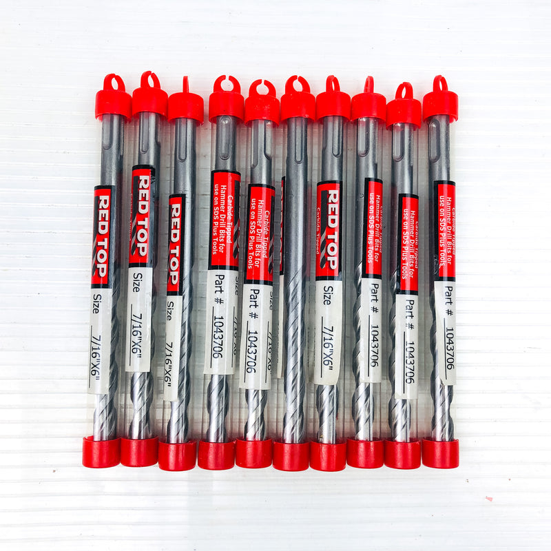 Hammer Drill Bits 7/16x6" SDS Plus 10-pk 3.5" LOC Carbide Tip Concrete Masonry