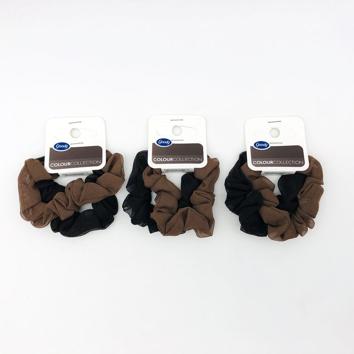 6-Pack Goody Colour Collection Scrunchies Hair Ties Black Brown Breathable 05070