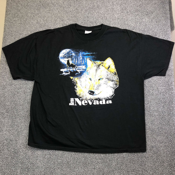 Vintage Reno Nevada T Shirt 2XL Hanes 50 50 Poly Cotton Wolf Howl Moon Souvenir