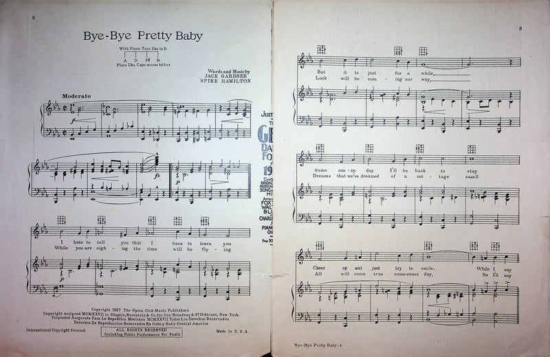 Bye Bye Pretty Babe Sheet Music Jack Gardner Spike Hamilton 1927 Piano Vocal 2