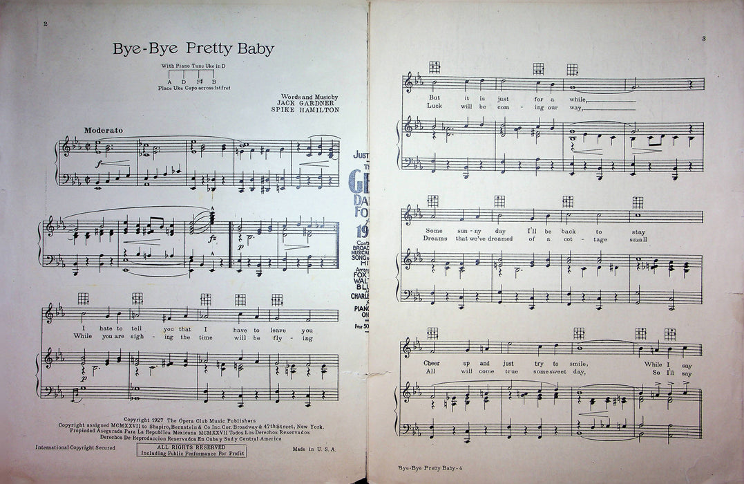 Bye Bye Pretty Babe Sheet Music Jack Gardner Spike Hamilton 1927 Piano Vocal 2