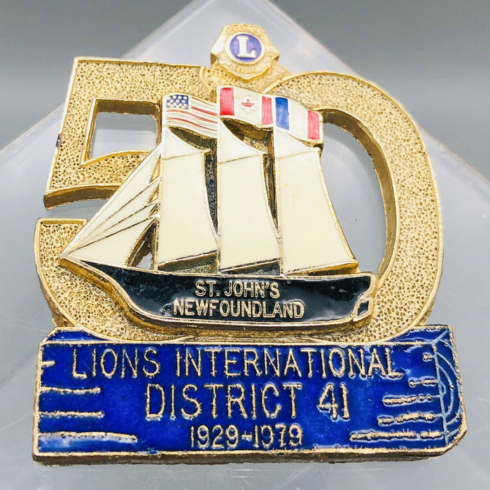 Vintage Lions Club Lapel Pin Pinback St Johns Newfoundland 50th Anniversary Boat