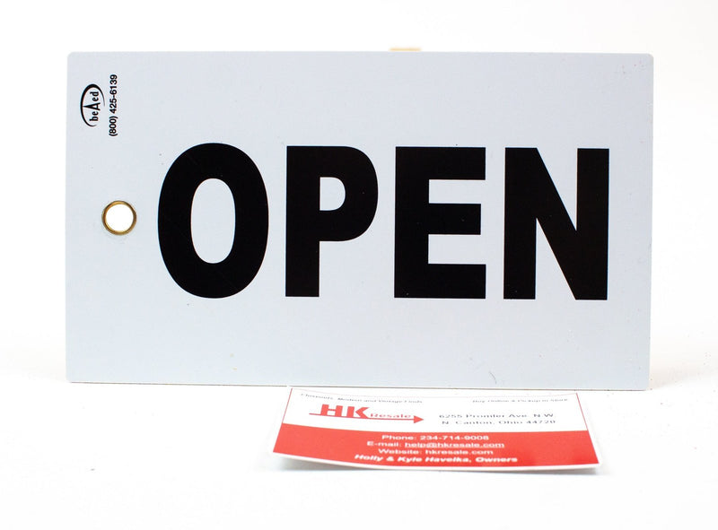 Beaed: Open Sign Tag - Striped Orange & Yellow Plastic, 4" x 7" - Lot of 5 | NEW 4