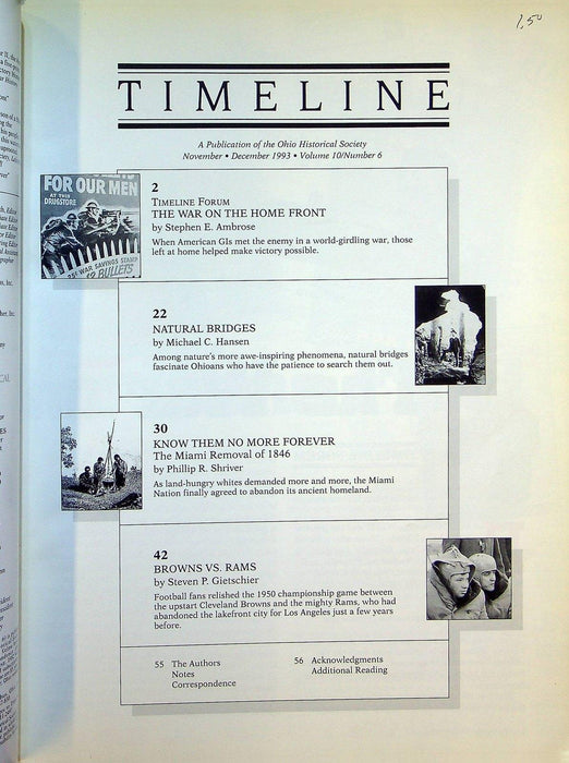 Timeline Ohio Historical Magazine Nov/Dec 1993 Vol 10 No 6 Ohio Natural Bridges 2