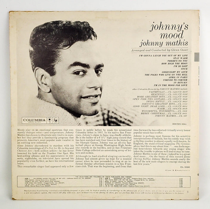 Johnny Mathis Johnny's Mood Record 33 RPM LP CL 1526 Parkway 1960 2