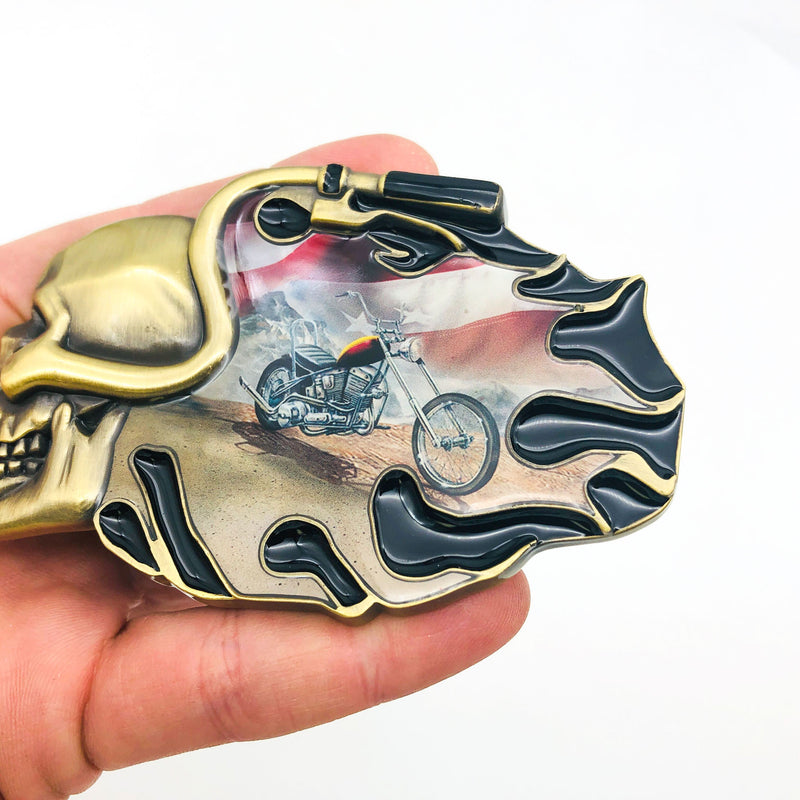 Pewter Belt Buckle Ride Hard Live To Ride Motorcycle Biker Eagle Skull Flames