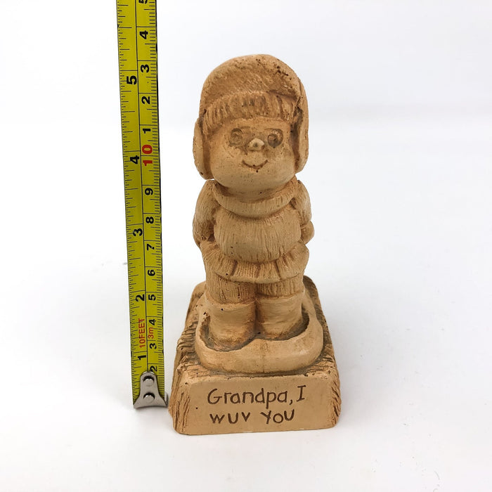 Paula Figurine Little Boy Holding Sleed Grandpa I Wuv You W:665 Wood Gift Statue 9