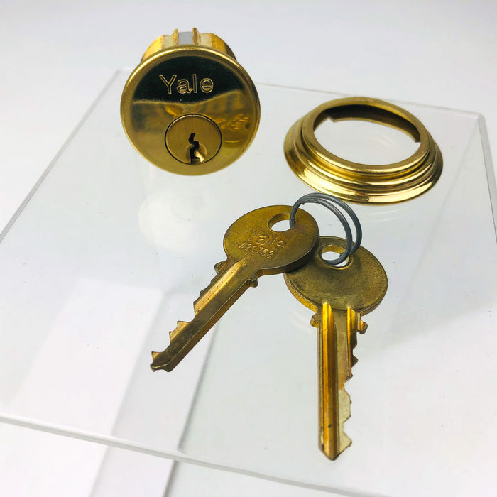 Yale Mortise Cylinder 1152 1" US03 Bright Brass Collar Keys New Old Stock NOS