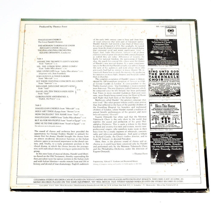 Mormon Tabernacle Choir Hallelujah Chorus Record 33 RPM LP MS 7292 Columbia 1969 2