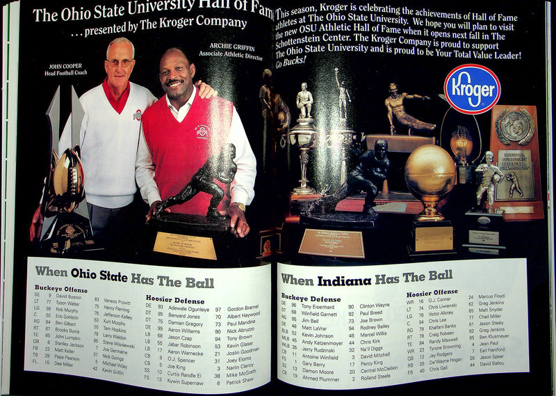 OSU Buckeye Football Program Oct 18 1997 Vs. Indiana Hoosier Stanley Jackson