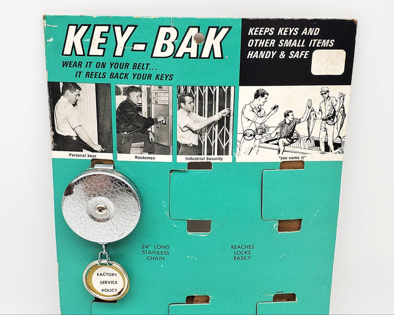 1960s Key-Bak Retractable Key Chain West Coast Chain & Store Stand Display #2