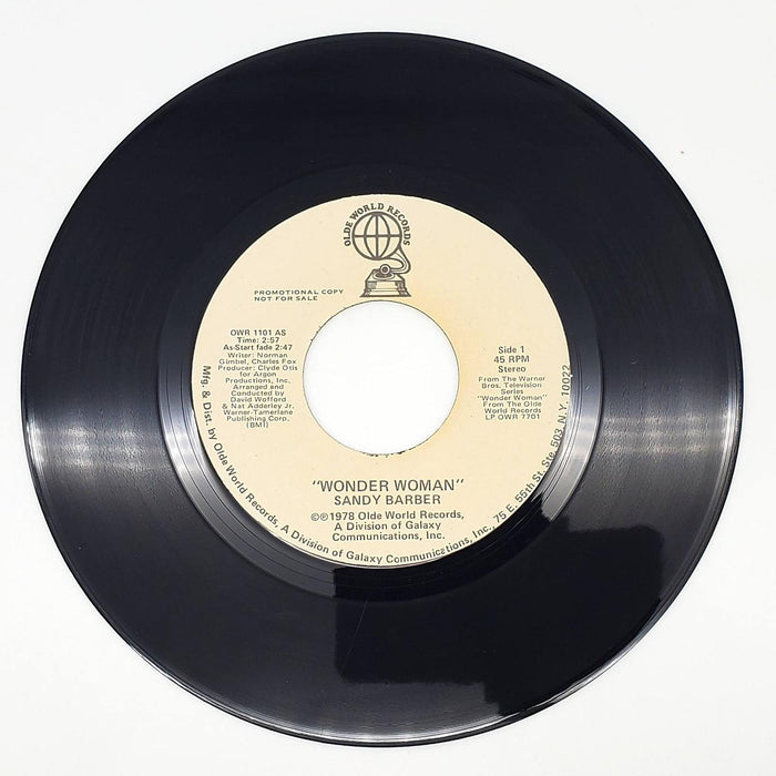 Sandy Barber Wonder Woman 45 RPM Single Record Olde World Records 1978 OWR 1101 1
