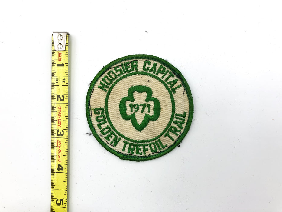 Vintage Girl Scout Patch Hoosier Capital Golden Trefoil Trail 1971 Green Clover