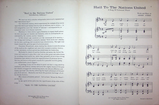 Sheet Music Hail To The Nations United Song At Summit International Peace 1955 2