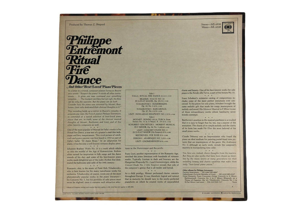 Philippe Entremont Ritual Fire Dance Record 33 RPM LP ML 6338 Columbia 3