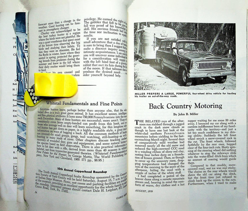 Pennsylvania Game News Magazine August 1970 Harvey Havermeyer Back Country Motor