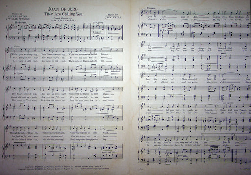 Sheet Music Joan Of Arc They Are Calling You Jack Wells Bryan Weston 1917 WW1 2