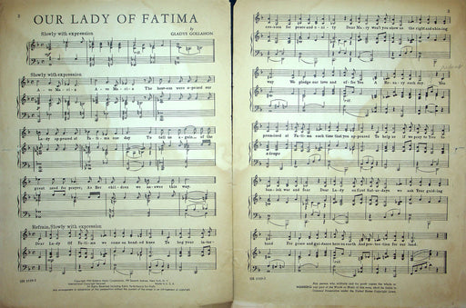 Sheet Music Our Lady Of Fatima Gladys Gollahon 1950 Catholic Religious Song 2