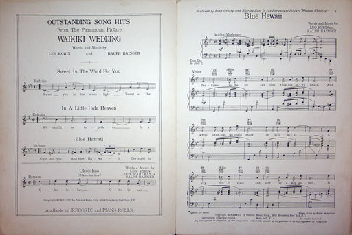 Sheet Music Blue Hawaii Bing Crosby Shirley Ross Waikiki Wedding Movie 1937 2