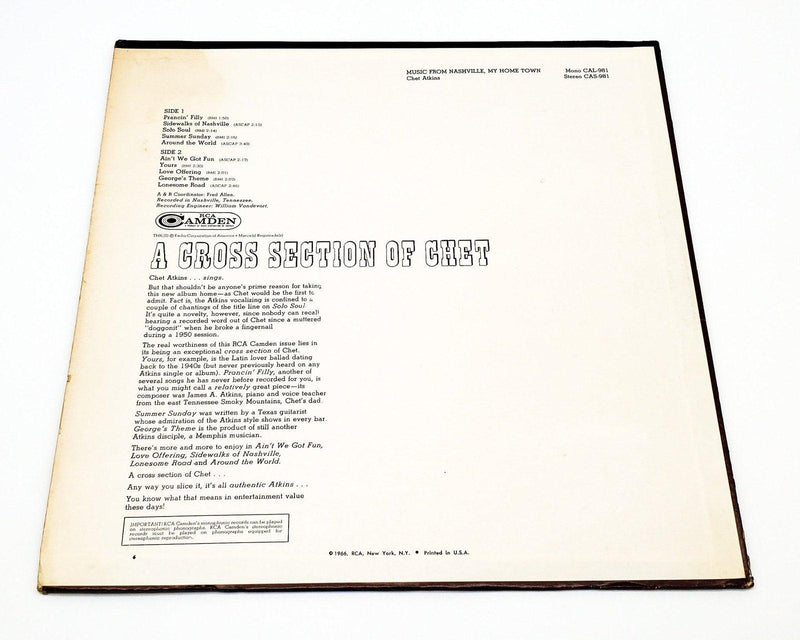 Chet Atkins Music From Nashville My Home Town 33 RPM LP Record RCA Camden 1966 2