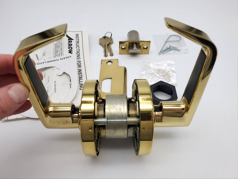 Arrow Door Lever Entry Lock Polished Brass US3 H12 SR LH NOS