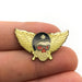 Hell on Wheels Motorcycle Gang Lapel Pin Skull with Wings Red Eyes Gold Colored 1