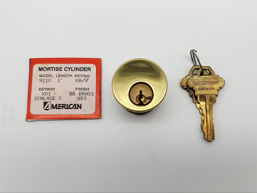 American Lock Co Mortise Cylinder Lock 1" Brass 9110 Schlage X01 / C Keyway 2