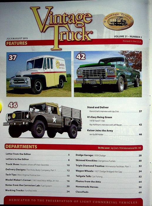 Vintage Truck Magazine August 2013 Vol 21 #3 1967 Kaiser M-175, 1962 Chevy 3800