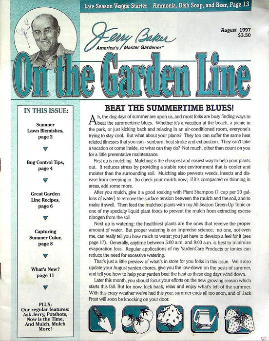 On The Garden Line Magazine August 1997 Summer Lawn Blemishes, Bug Control