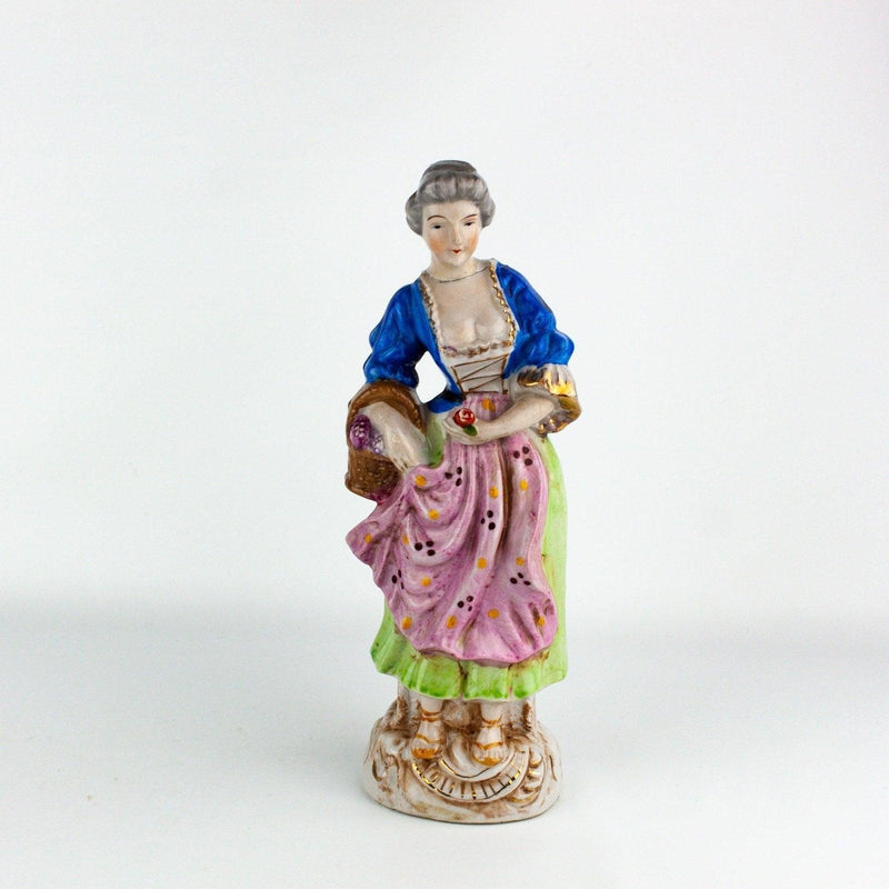 Occupied Japan Victorian Colonial Woman w/ Basket of Flowers 10 Inches 1