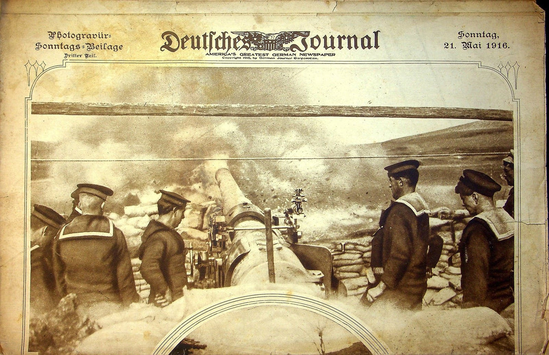 1916 Deutfches Journal German American Newspaper May 21 Heavy Naval Guns Balkans 1