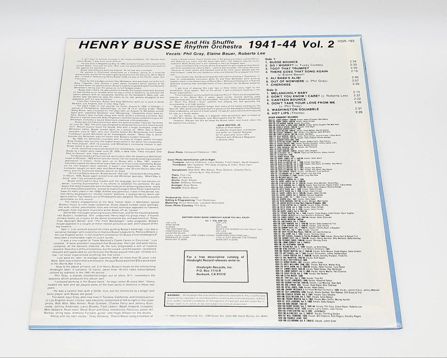 Henry Busse And His Orchestra The Uncollected, 1941-44 LP Record Hindsight 1983 2