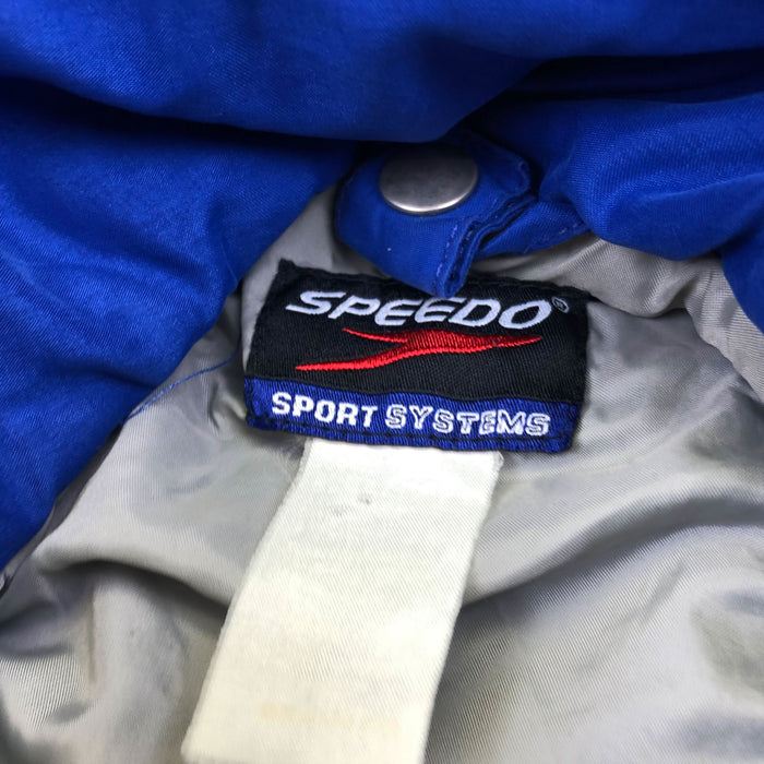 Vintage Speedo Windbreaker Jacket Blue Sport Systems Full Zipper Hidden Hood