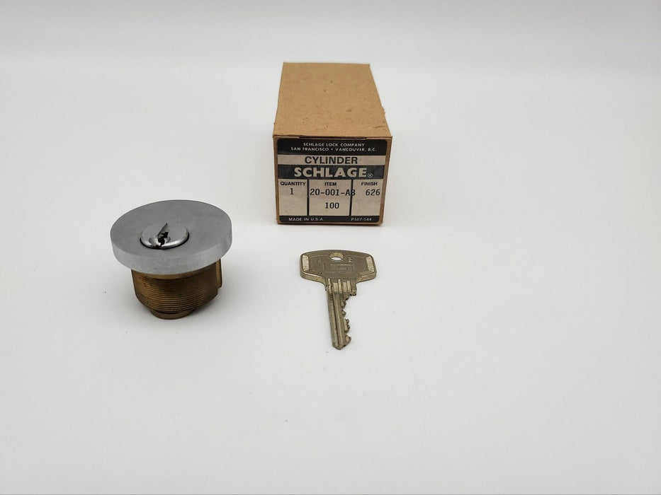 Schlage Mortise Lock Cylinder 1" Length 20-001 AB Keyway Satin Chrome NOS