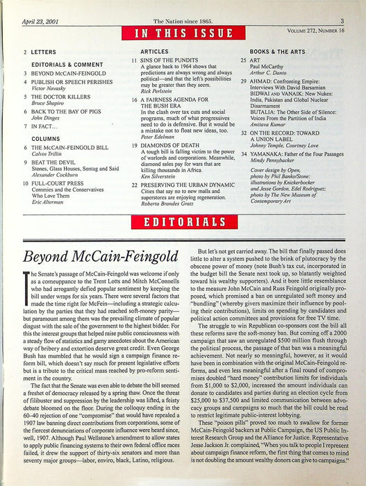 The Nation 2001 Vol 272 # 16 McCain-Feingold Act, Pundits Are Always Wrong