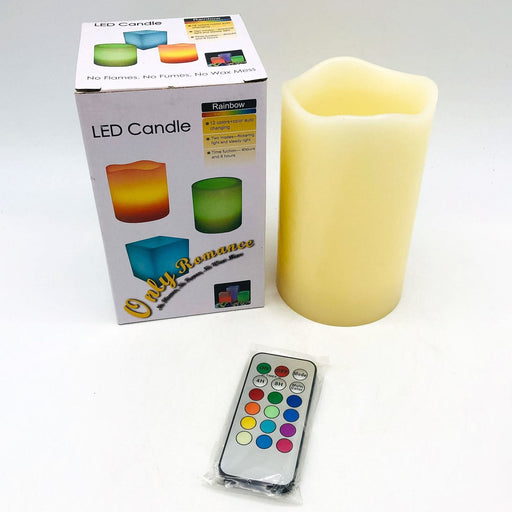 Flameless LED Glo-Candle Rainbow Wax Pillar No Flame Fire Melted Edge Remote 6" 1