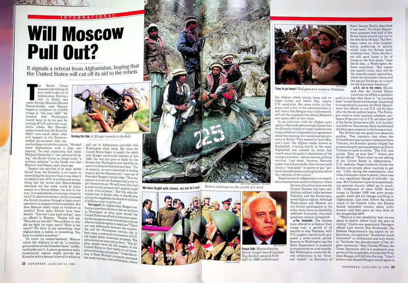 Newsweek Magazine January 18 1988 Russia Retreat Afghanistan USA Aids Rebels 3