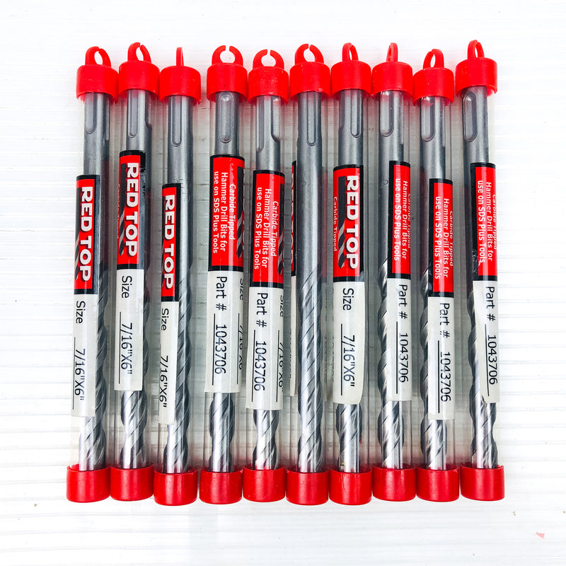 Hammer Drill Bits 7/16x6" SDS Plus 10-pk 3.5" LOC Carbide Tip Concrete Masonry