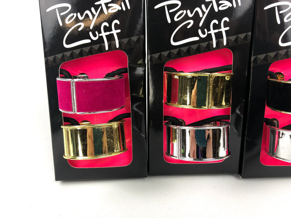 6-CT Scunci Ponytail Holder Cuff Hinged Hair Tie Black Pink Velvet Gold Silver