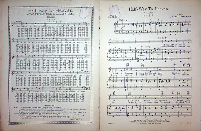 Sheet Music Half Way To Heaven Al Dubin J Russel Robinson 1928 Sang By Harry Fox 2