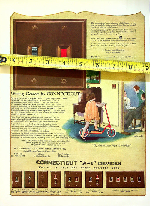 1950s Connecticut Electric Manufacturing Co. A-1 Wiring Devices 13"X10" Print Ad