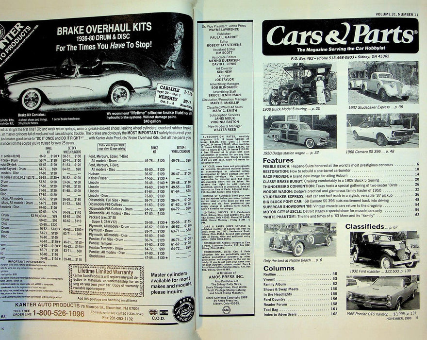 Cars & Parts Magazine November 1988 Vol 31 No 11 1937 Studebaker Express